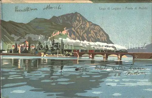Lago di Lugano Ponte di Melide Eisenbahn Bruecke Kat. Italien
