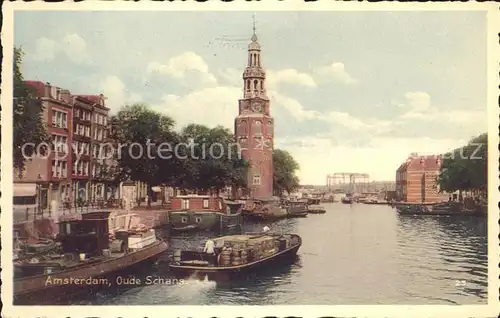 Amsterdam Niederlande Oude Schans Schiff Kahn Turm Kat. Amsterdam