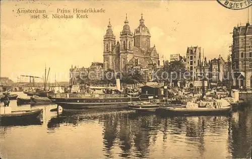 Amsterdam Niederlande Prins Hendrikkade met St Nicolaas Kerk Schiff Kat. Amsterdam
