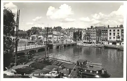Amsterdam Niederlande Amstel met Magere Brug Bruecke Frachtkahn Kat. Amsterdam