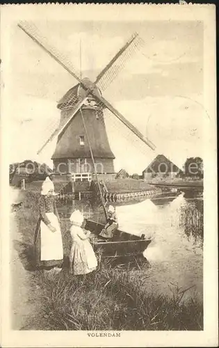 Volendam Kinder am Wasser Windmuehle Kat. Niederlande
