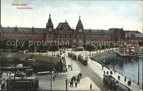 Amsterdam Niederlande Centraalstation Bahnhof Bruecke Strassenbahn Kat. Amsterdam