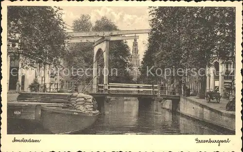 Amsterdam Niederlande Groenburgwal Kanal Bruecke Kahn Kat. Amsterdam