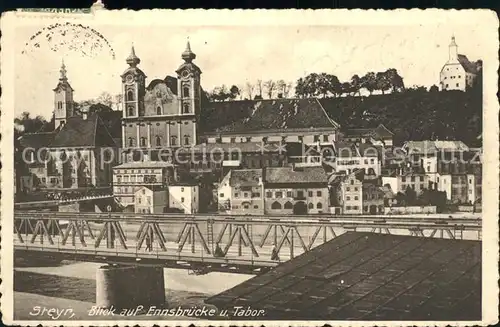 Steyr Enns Oberoesterreich Blick auf Ennsbruecke und Tabor Michaelerkirche Kat. Steyr