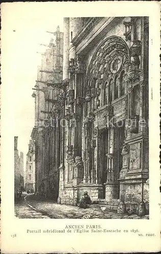 Ancien Paris Portail meridional de l Eglise Saint Eustache en 1836 Kat. Paris
