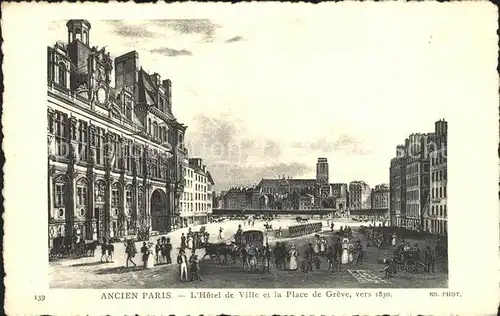 Ancien Paris Hotel de Ville et Place de Grave vers 1830 Kat. Paris