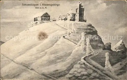 Schneekoppe Snezka Berghaus Baude im Winter / Riesengebirge Krkonose /