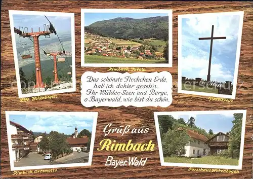 Rimbach Bayrischer Wald Lift Hohenbogen Gipfelkreuz Forsthaus Ortsmotiv Gedicht Kat. Rimbach