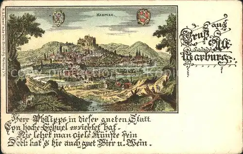 Alt Marburg Gesamtansicht Wappen Kat. Marburg Lahn