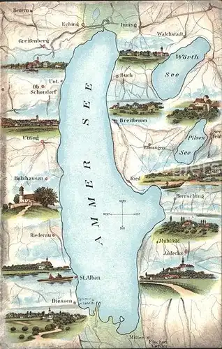 Ammersee und Umgebung Landkarte Kat. Utting a.Ammersee