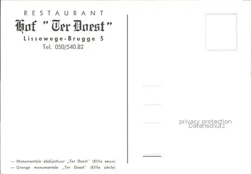Brugge Restaurant Hof Ter Doest Kat. 