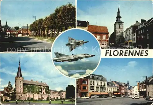 Florennes Teilansichten Kirche Schloss Kampfflugzeuge Kat. 