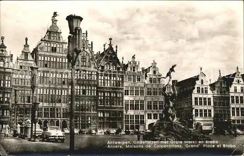Antwerpen Anvers Gildehuizen met Grote Markt Grand Place et Brabo Kat. 