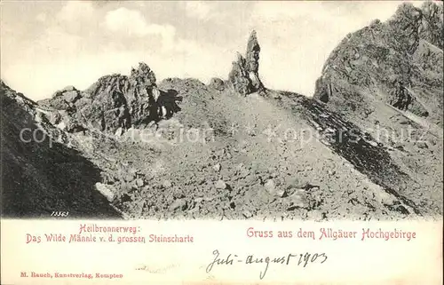 Heilbronnerweg Das Wilde Maennle von der grossen Steinscharte Allgaeuer Hochgebirge Kat. Oberstdorf