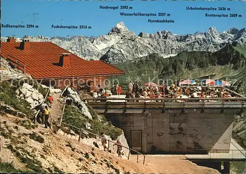 Nebelhorn Gipfelhuette Terrasse Allgaeuer Alpenblick Kat. Oberstdorf