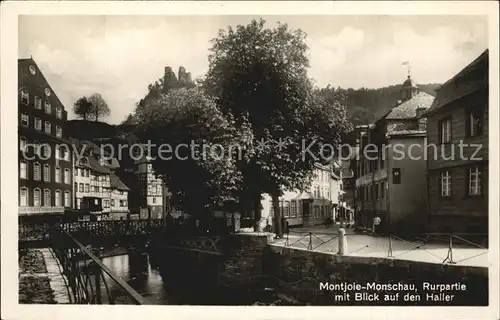 Montjoie Monschau Rurpartie mit Blick auf den Haller Burgruine Kat. Monschau