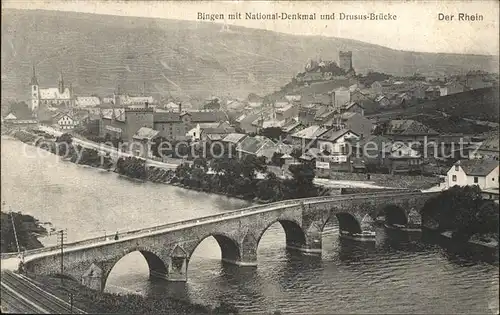 Bingen Rhein mit Nationaldenkmal und Drusus Bruecke Burg Klopp Serie Der Rhein Kat. Bingen am Rhein