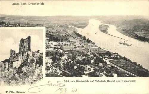 Koenigswinter Blick vom Drachenfels auf Rhoendorf Honnef und Nonnenwerth Kat. Koenigswinter