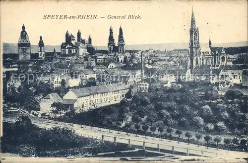 Speyer Rhein General Blick mit Dom und Kirchen Kat. Speyer
