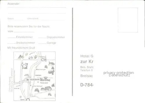 Neuenburg Rhein Hotel Gasthof zur Krone Schild Schwarzwald Fliegeraufnahme Kat. Neuenburg am Rhein