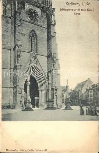 Freiburg Breisgau Muensterportal mit Kaufhaus Kat. Freiburg im Breisgau