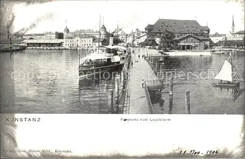 Konstanz Bodensee Panorama vom Leuchtturm Dampfer Anleger Kat. Konstanz