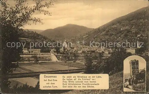 Dausenau Panorama Schiefer Turm Kat. Dausenau