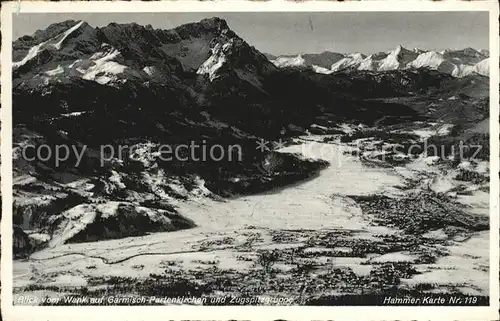 Garmisch Partenkirchen Panorama Blick vom Wank Zugspitzgruppe Wettersteingebirge Hammer Karte Nr 119 Kat. Garmisch Partenkirchen