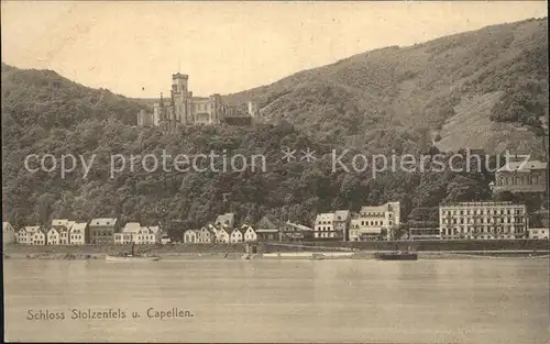 Kapellen Stolzenfels Schloss Blick ueber den Rhein Kat. Koblenz