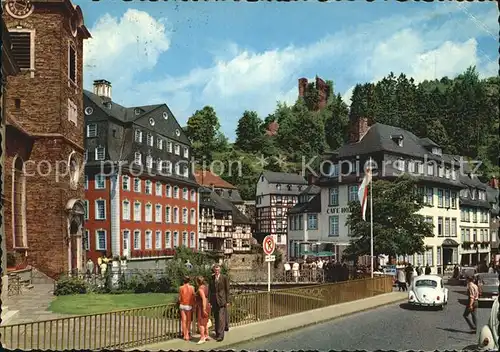 Monschau Partie an der Rurbruecke Rotes Haus Burgruine Kat. Monschau