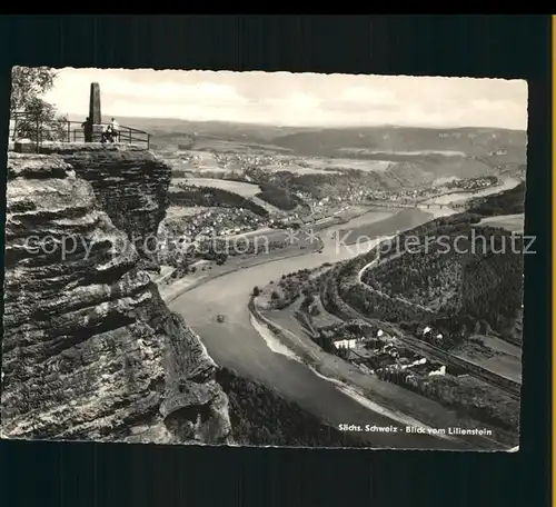 Bad Schandau Blick vom Lilienstein Elbsandsteingebirge Elbtal Kat. Bad Schandau