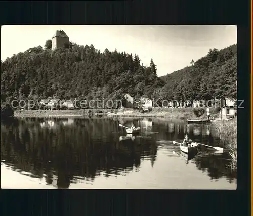 Ziegenrueck Partie an der Saale Ruderboot Burg