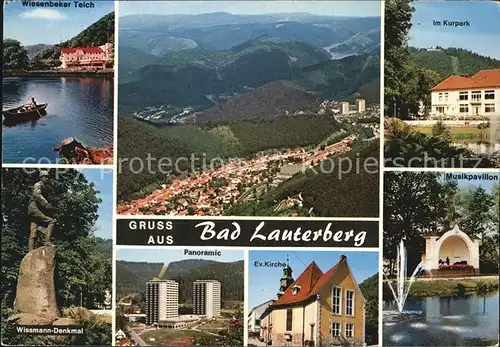 Bad Lauterberg Wiesenbeker Teich Panorama Kurpark Wissmann Denkmal Ev Kirche Musikpavillon Kat. Bad Lauterberg im Harz