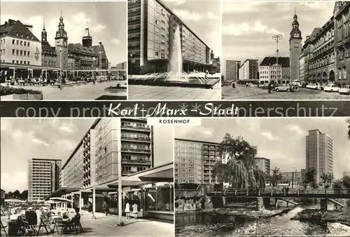 Karl Marx Stadt Rosenhof Teilansichten Brunnen Cafeterrasse Bruecke Kat. Chemnitz