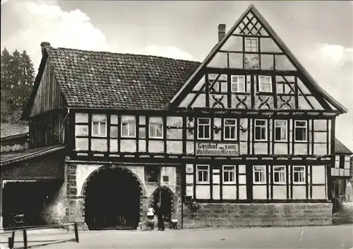 Neundorf Suhl Gasthof Zum goldenen Hirschen Fachwerkhaus 17. Jahrhundert Waffenmuseum um 1930 Kat. Suhl Thueringer Wald