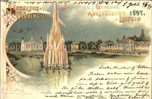 Ausstellung Industrie Gewerbe Leipzig 1897 Nr.11 Saechsisch Thueringische Licht Fontaine  Kat. Leipzig