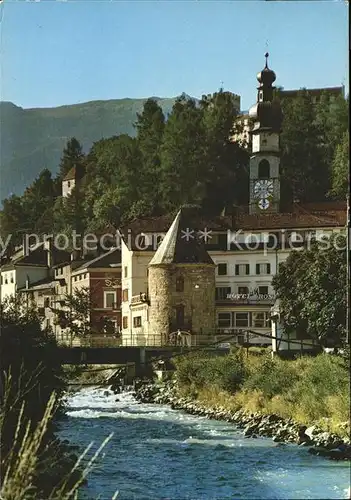 Bruneck Partie am Fluss Turm Kirche Kat. Pustertal