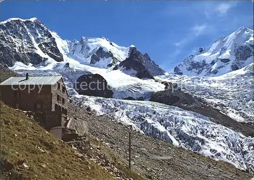 Tschiervahuette mit Piz Bernina und Piz Roseg / Tschierva /Rg. Inn