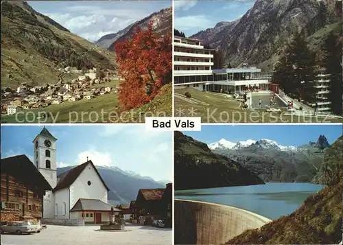 Bad Vals GR Panorama Dorfplatz Kirche Kurhotels Stausee Zervreila Kat. Vals