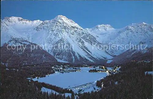 Arosa GR Winterd?mmerung am Obersee mit Schiesshorn Valbellahorn Kat. Arosa