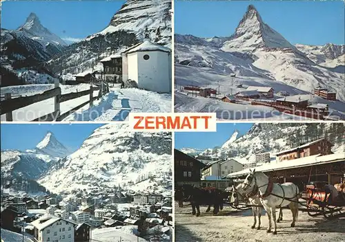 Zermatt VS Ortsansicht Matterhorn Pferdekutschen Kat. Zermatt