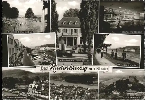 Bad Niederbreisig Thermalschwimmbad Heilbaederhaus Geiersprudel Rheinpromenade Schiff Schloss Rheineck Hallenbad Kat. Bad Breisig