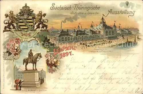 Ausstellung Industrie Gewerbe Leipzig 1897 Koenig Albert von Sachsen Denkmal Kat. Leipzig