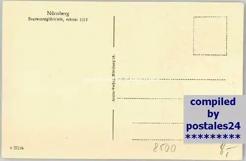 Nuernberg Nuernberg Mittelfranken Bratwurstgloecklein ungelaufen ca. 1920 / Nuernberg /Nuernberg Stadtkreis