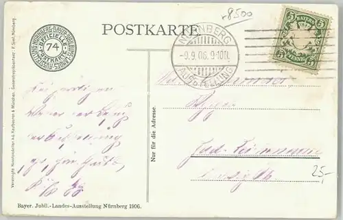 Nuernberg Nuernberg Mittelfranken [Stempelabschlag] KuenstlerK. Zinn x 1906 / Nuernberg /Nuernberg Stadtkreis