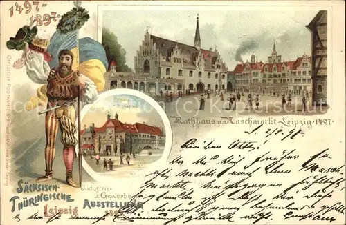 Ausstellung Industrie Gewerbe Leipzig 1897 Nr.9 Naschmarkt Rathhaus  Kat. Leipzig