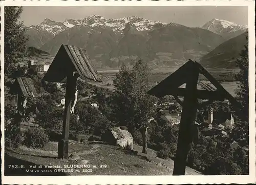 Sluderno Suedtirol Panorama Val di Venoste Motivo verso Ortles Ortlergruppe Wegekreuz