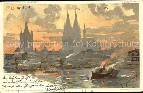 Coeln Rhein Blick zum Dom (Kuenstlerkarte v.P.Schmohl) Kat. Koeln