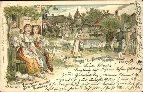 Ausstellung Industrie Gewerbe Leipzig 1897 Verlag Buerger Nr.432 Trachten Hund Gaense  Kat. Leipzig