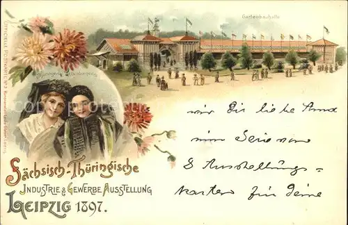 Ausstellung Industrie Gewerbe Leipzig 1897 Nr.3 Saechsisch Thueringische Gartenbauhalle Blumen Kind Kat. Leipzig
